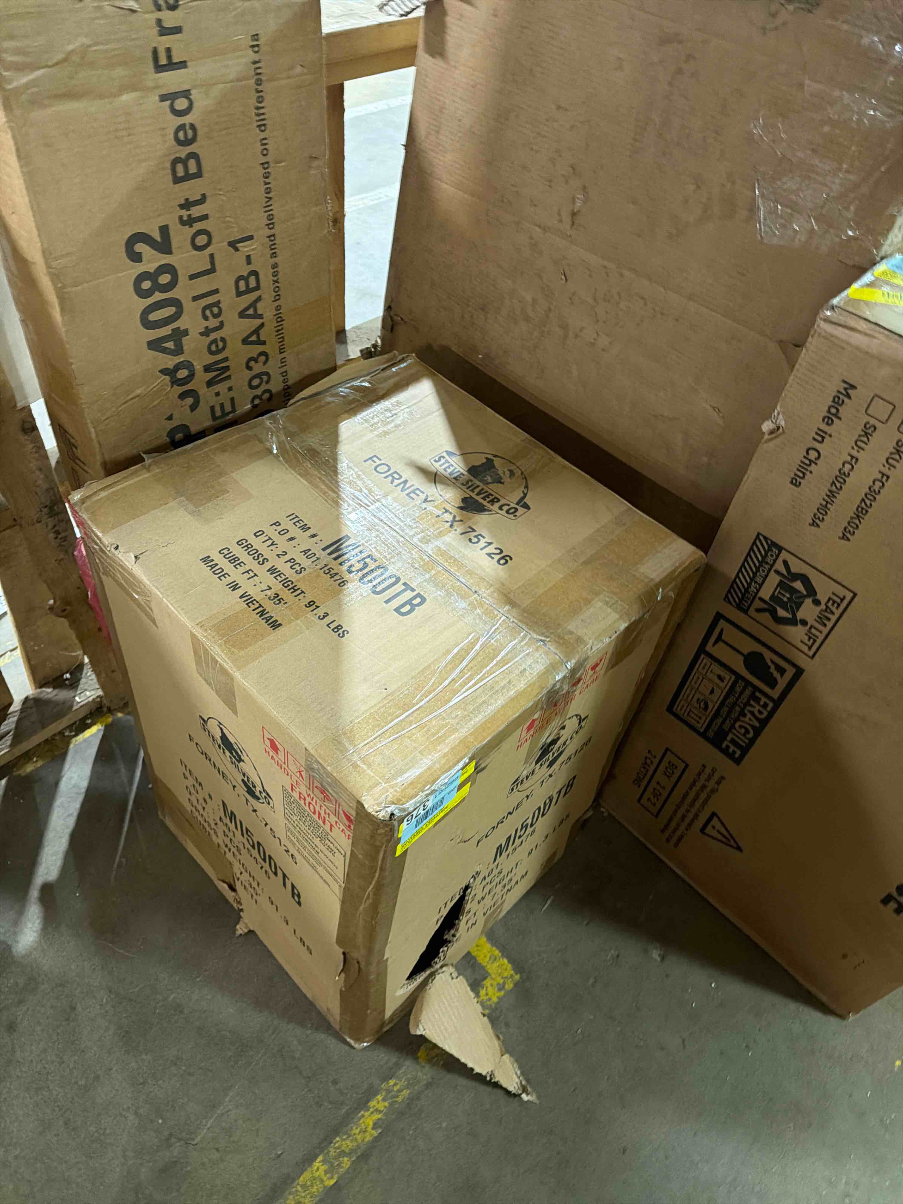 Condition photo showing As Is for Roundhill Furniture Raven Wood Trestle Extendable Dining Table with Leaf, Glazed pine brown