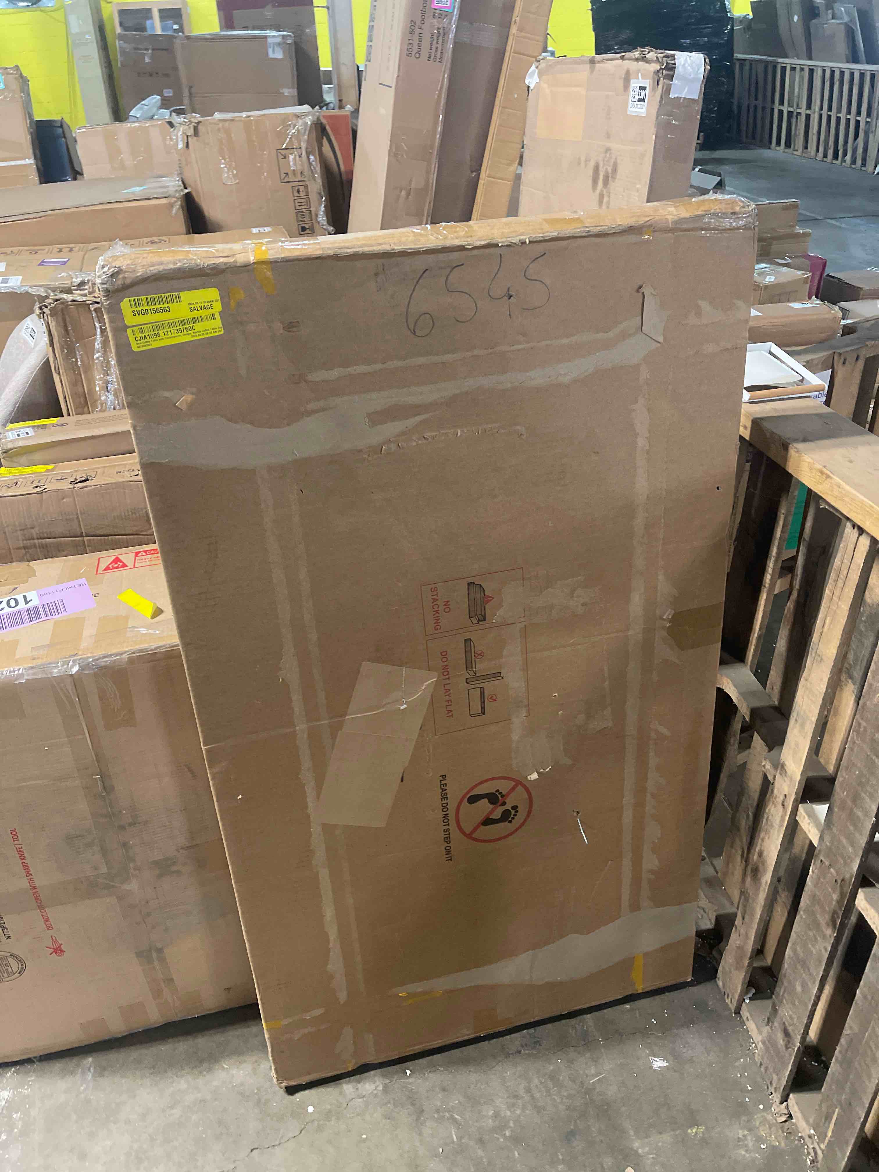 Condition photo showing As Is for Luxury Oversize 49.2" Oval Coffee Table, Contemporary Center Table, Marble Coffee Table Top with Oversized Sphere Support for Living Room, Stainless Steel Base