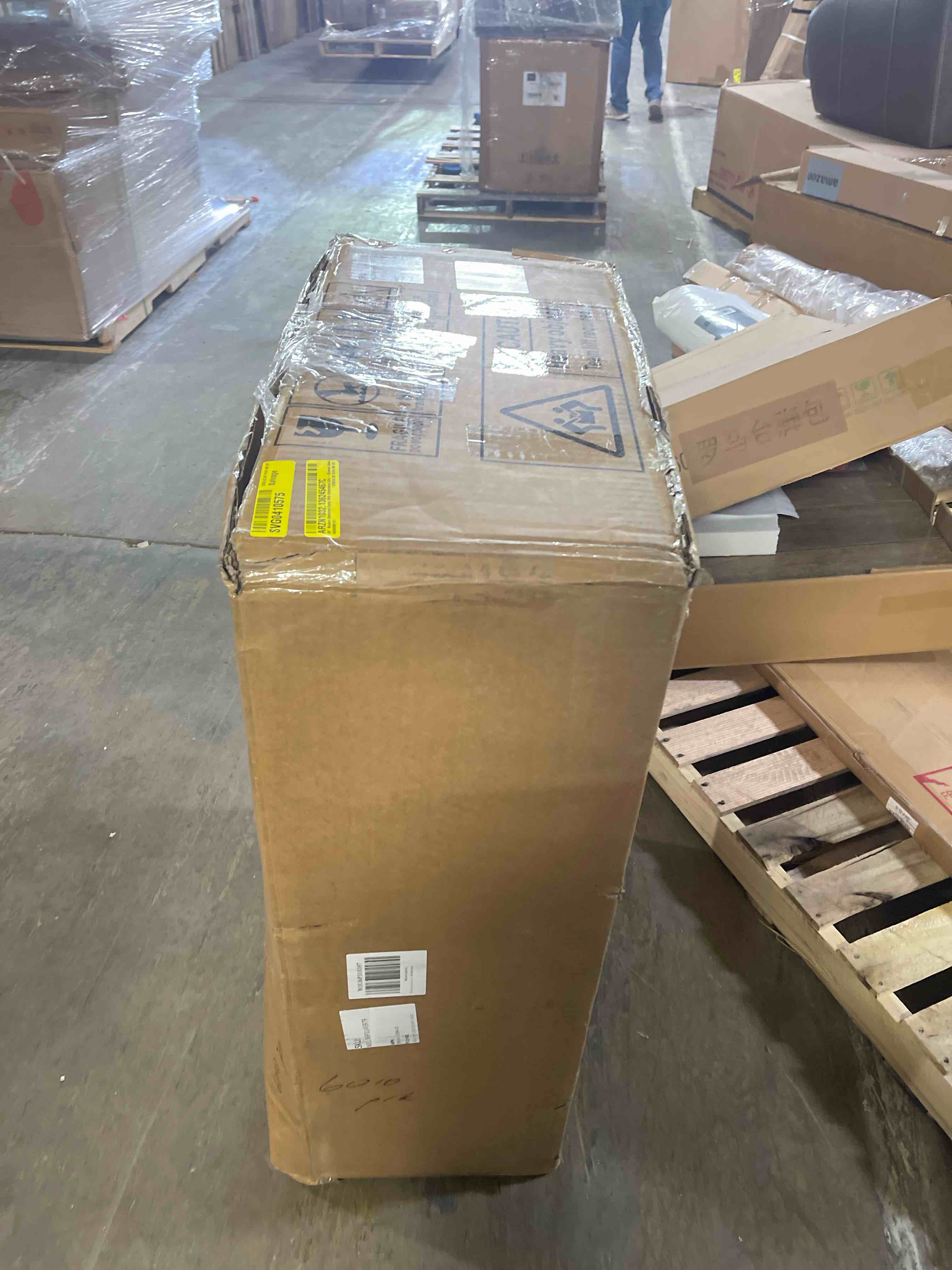 Condition photo showing New/Like New for 36'' Modern Bathroom Vanity with Sink, Freestanding Plywood Cabinet W/Carrara White Sintered Stone Top & Undermount Ceramic Basin, Bathroom Vanities Cabinet W/Drawer and Open Shelf-Lund, Dark Walnut/R