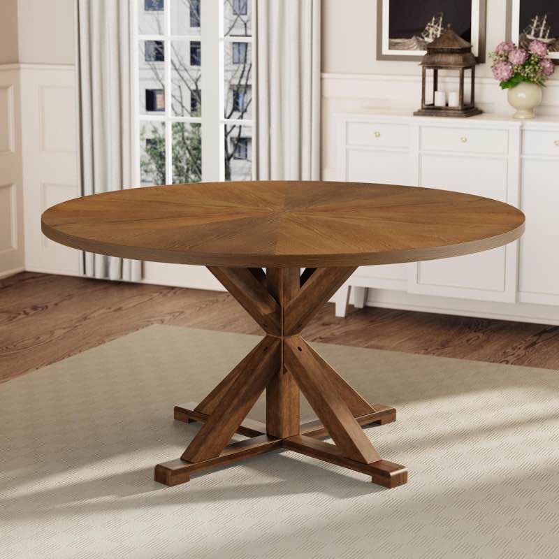 evonia 59-inch 8-seat round solid wood dining table