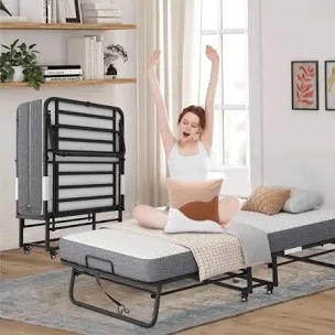 Folding Bed With Mattress 75 X 38 Twin Size Bed Frame Portable Fold