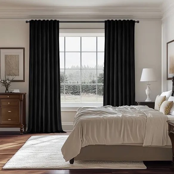 ike velvet 100% blackout curtains, back tab hooks drapes, room dar
