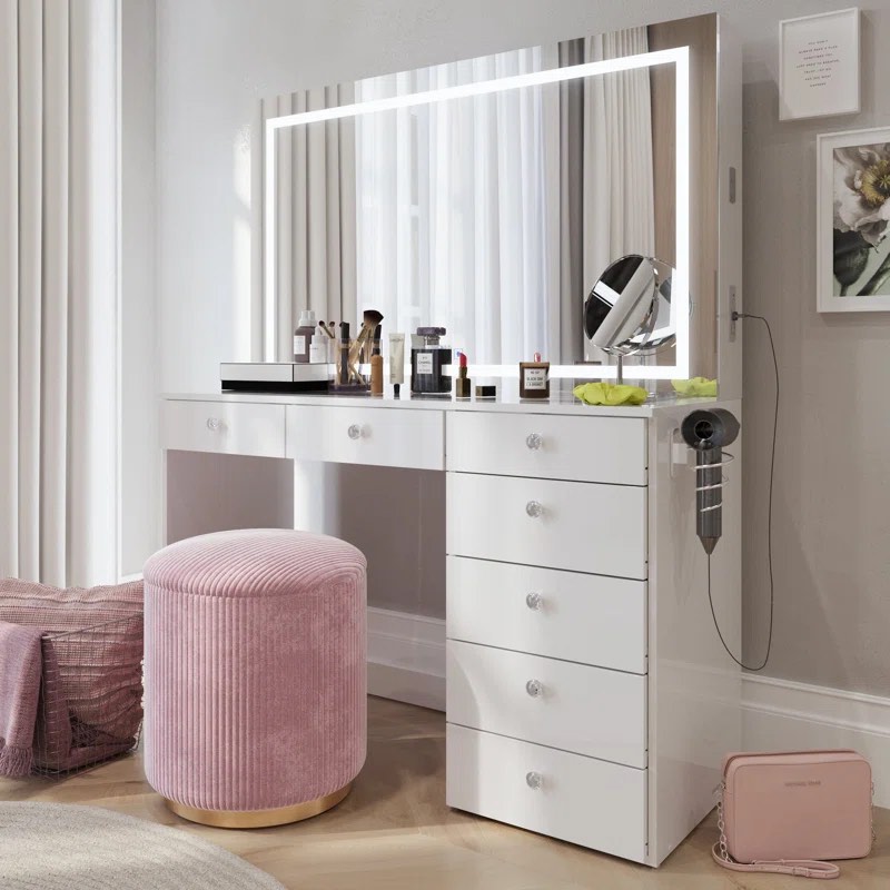 brielle premium makeup vanity with bluetooth speakers and full led mirror