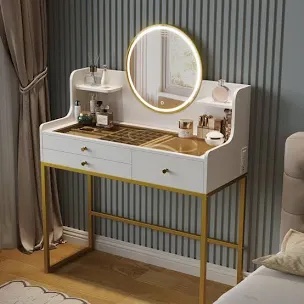 35" Makeup Vanity with LED Round Mirror