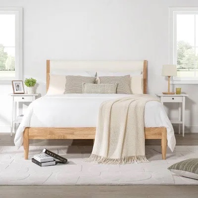 Nasia Solid Wood Boucle Upholstered Headboard Bed Frame