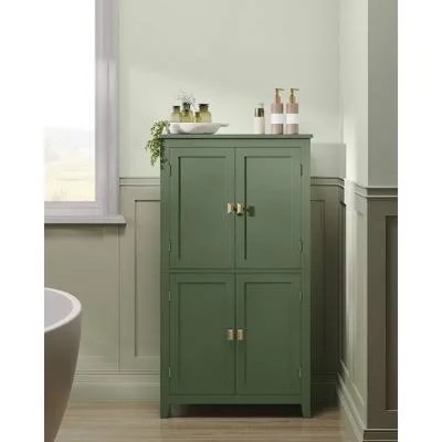 arhavi 42.1" h bathroom floor storage cabinet, bathroom storage unit, freestanding cabinet with 4 doors