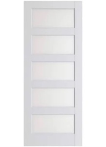 80" Primed 5-Lite Frosted Glass Solid Wood Slab Door Without Frame and Hardware Kit