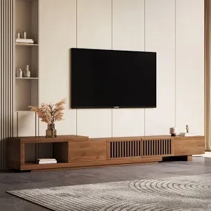 Roanoke 78"-103" Retracted Extendable TV Stand -Wood TV Console Media Cabinet with Storage,Walnut