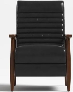 Mid-Century Modern Genuine Leather Recliner With Solid Wood Frame BK Seat