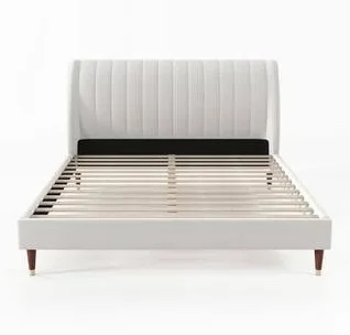 Beige Eriksay Low Profile Upholstered Platform Bed with Wingback Headboard