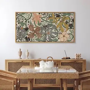 Abstract Green Botanical Flower Art Mid Century Modern Boho Wall Art Horizontal Art Decor