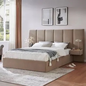 upholstered lift storage bed frame with hotel-style headboard, queen size & king size bed frame, sprung  slats, velvet headboard and drawers, gas lift hydraulic support, no box spring needed
