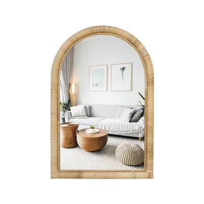 elize arch handcrafted rattan wall mirror, natural boho décor accent, for livingroom, bedroom