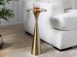 modern metal and marble accent table, round side table with sleek tapered base, contemporary end table for living room or bedroom
