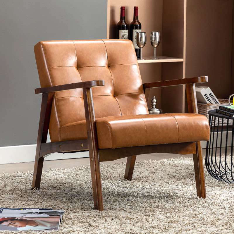 havva 21.65'' wide tufted artificial leather mid-century modern armchair