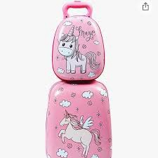 pink unicorn luggage and backpack