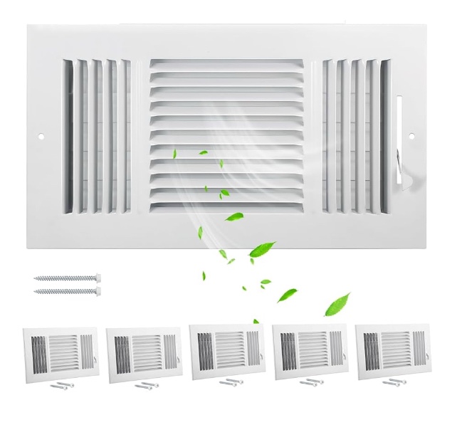 6 Pcs 12x8 Inch Air Vent Covers for Home Ceiling,3-Way Solid Metal Ceiling Register,Return Air Vent Cover for Wall(White,Interior Size 12 x 8)