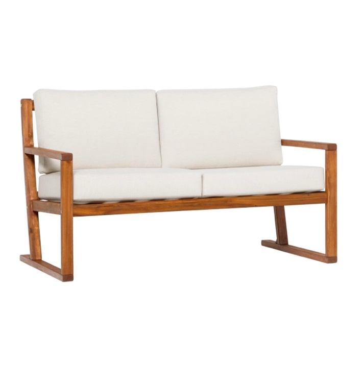 Walker Edison Modern Solid Wood Slat-Back Patio Loveseat, 52 Inch, Brown