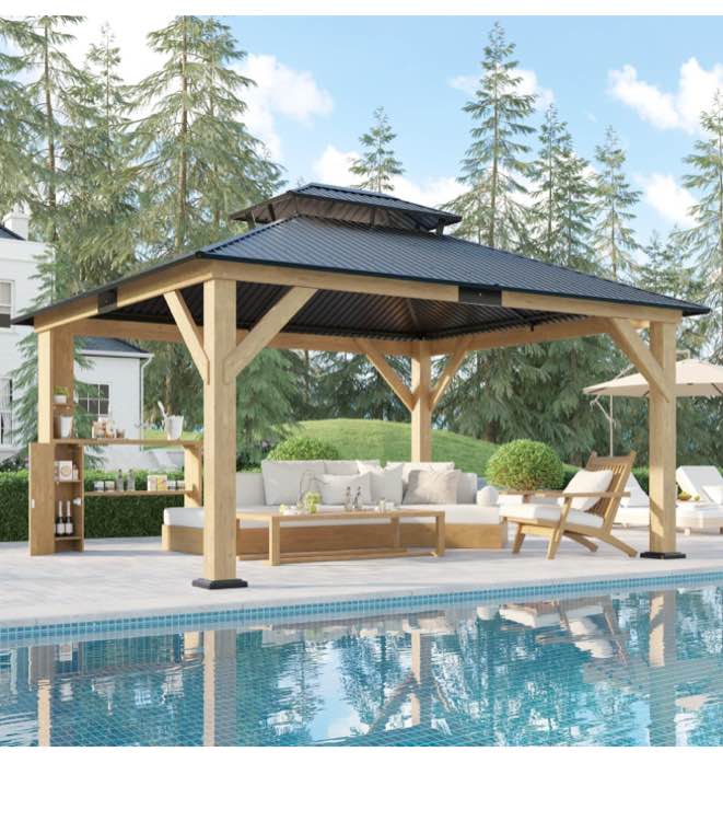 15 Ft. W X 13 Ft. D Solid Wood Hardtop Patio Gazebo