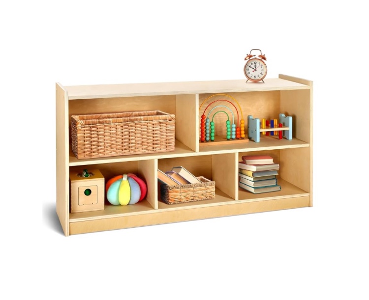 43.3"W x 23.6"H Rubber Solid Wood Bookcase, 5 Cabinet Storage Textured Bookshelf for Home, Office and Educational Institution