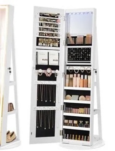 21.5'' Wide Freestanding Jewelry Armoire with Mirror,LED
