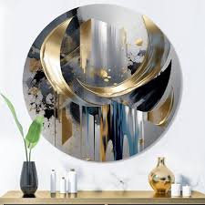 Abstract Golden Grey Metal Abstract Round Wall Decor