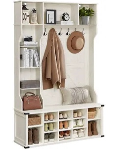 hall tree 51.2'' wide with bench and shoe storage, adjustable shelves