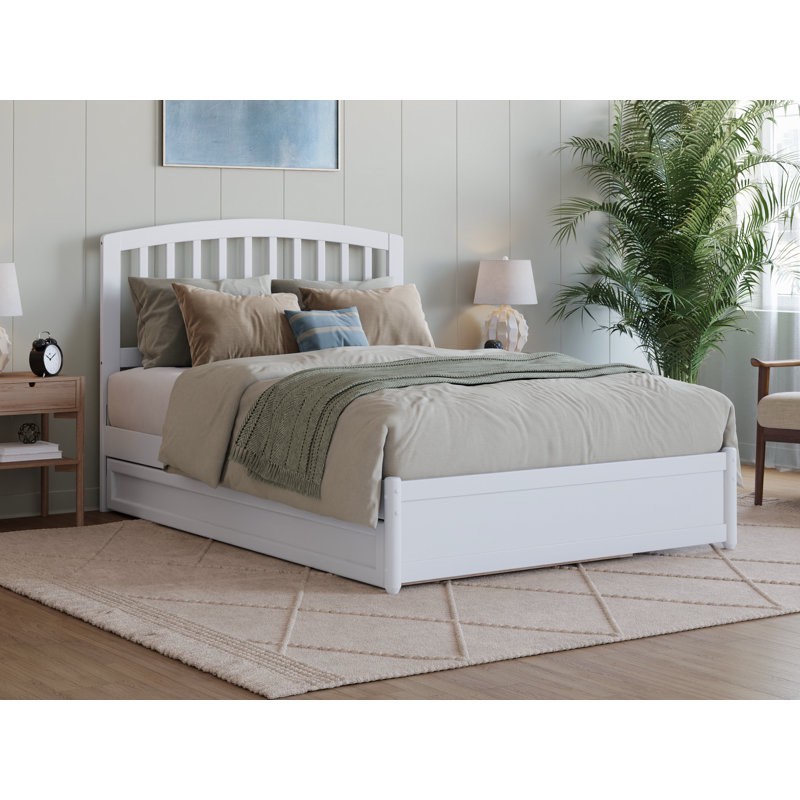 Lamari Solid Wood Platform Bed with Footboard & Roll Out Trundle Bed