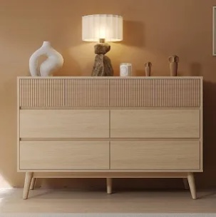 natural wood 8-drawer dresser - striped surface & pull-free drawers