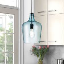 Dmitriy 1-Light 9" Glass Blue Farmhouse Dimmable Pendant Light 