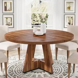 47-Inch Round Farmhouse Circle Kitchen Dining Room Table for 4