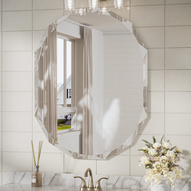 Pearlette Oval Beveled Frameless Bathroom Vanity Mirror Decorative Wall Accent Mirror