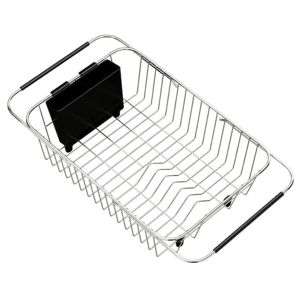 Stainless Steel Adjustable Over Sink Dish Rack with Non-Slip Extendable Arms, Rustproof