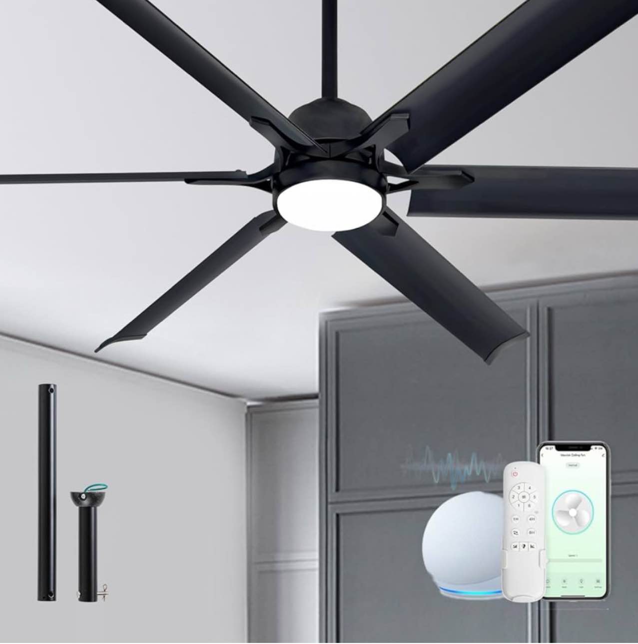 60 Inch Ceiling Fans with Lights Remote, Black Ceiling Fan Light Outdoor Indoor, USA Original Patent