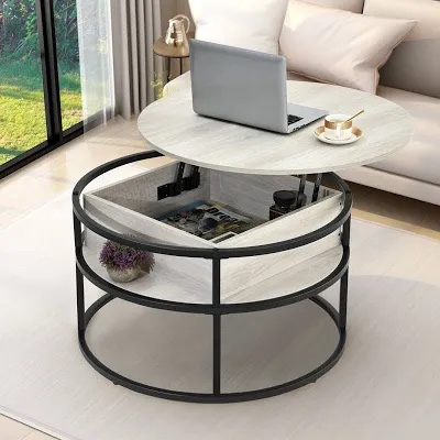 Rothwell 31.5"W Lift Top Extendable Round Frame Coffee Table with Storage