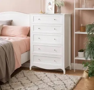 5 Drawer White Painted Harrietta Density Board 29.9X15.7X44.4 Inches