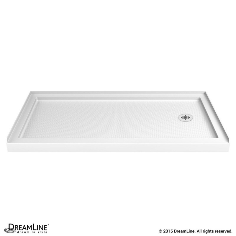 DreamLine SlimLine 36 in. D x 60 in. W x 2 3/4 in. H Right Shower Drain, Single Threshold Shower Base in White