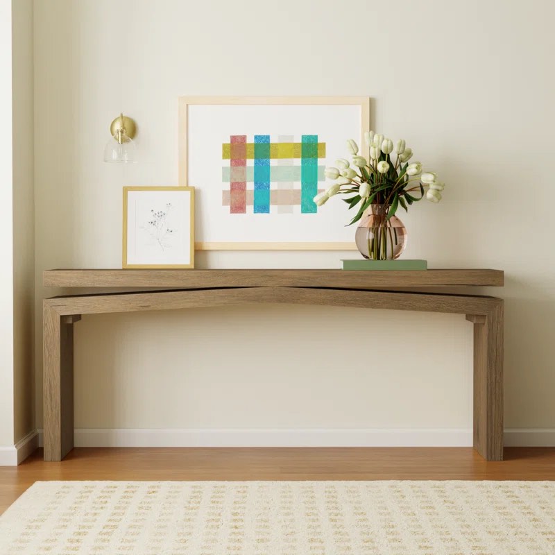 Henn Solid Wood Console Table, Minor Chip on Table Top Edge, otherwise brand new handcrafted quality table, Oak Wood, Warm Finish, Modern Style, 