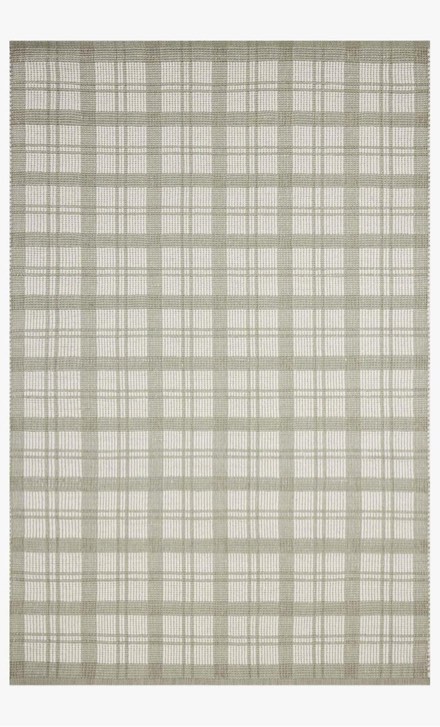 Loloi Magnolia Home by Joanna Gaines Ryder Collection RYD-01 Sage/Ivory 7'-9" x 9'-9" Area Rug, Hand Woven Cotton and Wool Rug with Cross Stitch Pattern in Sage Green and Ivory.