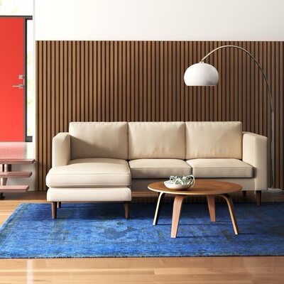 Aaron Upholstered Beige Chenille 3 Seater Sectional with Ottoman and Dark Brown Wooden Legs, 33.85'' H X 57.48'' W X 36.22'' D