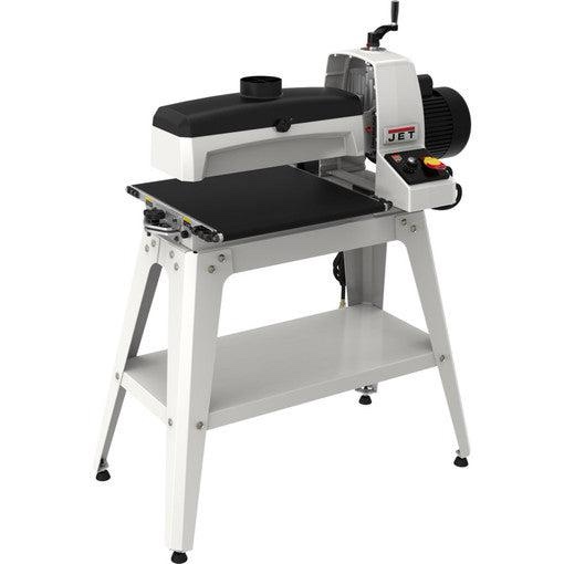Jet Tools - JWDS-1632 Drum Sander with Stand, 723520B. Sandsmart Control for Speed Regulation, Adjustment Dial, Collection Ports, Protects Work Surface from Heat and Damage, height adjustment by 1/16”, Conveyor Belt Trackers, Stand Increases Stability and has Open Storage Shelf. Drum Length (In.):	16, Drum Speed (RPM):	1,720, Drum Diameter (In.):	5, Drum Bearing Diameter (In.):	1, Conveyor Motor:	43 in.-lbs. torque, direct drive, dc Conveyor Speed (FPM):	0 - 10. Maximum Board Thickness (In.):	3, Maximum Board Width (In.):	32 (two passes), Minimum Board Length (In.):	2-3/8 Minimum Board Thickness (In.):	1/32, Dust Collection Minimum CFM Required (CFM):	400 Dust Port. Outside Diameter (In.):	4 Motor Power (HP):	1-1/2 Motor Phase (PH):	1 Motor Voltage (V):	115 only Motor Amps:	14 Recommended Circuit Size (Amps.):	20