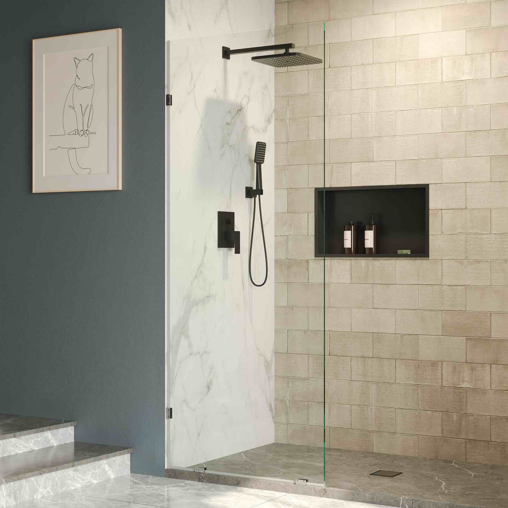 ALLY 36"x 78" Single Fixed Tempered Glass Panel for Shower, Thick Frameless Tempered Safety Glass & Fixed Panel with Bright Chrome Hardware. 