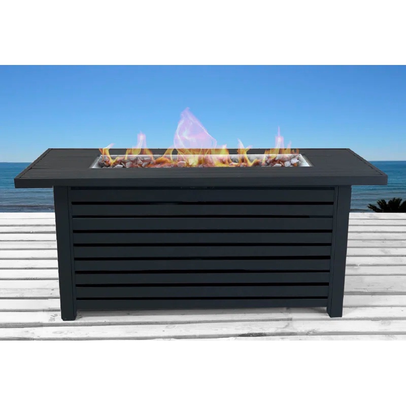 Casselton Black Rectangle Stainless Steel Propane Fire Pit Table, Lined Base and Table Top, Heat Resistant, Stain Resistant, Adjustable Flames, 50,000 BTU’s, Can Burn for up to 8 Hours. 25'' H X 54'' W X 22'' 