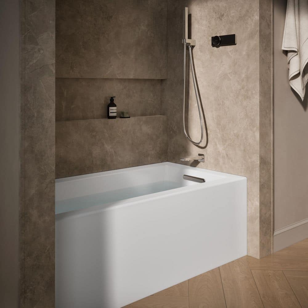 Underscore 60 in. x 32 in. Acrylic Soaking Bathtub with Right-Hand Drain in White. Very very small chip ob outside corner, dust from transport, is brand new, high quality tub. 