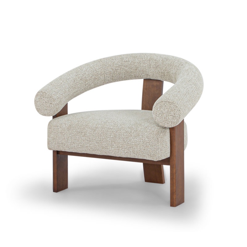 Hashtag Furniture Modern 3 Leg Base, 35" W Taupe Boucle Armchair with Flat Walnut Leg Base