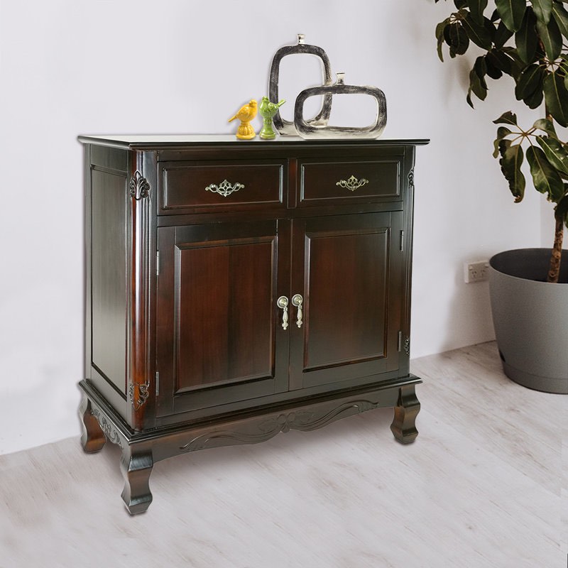 Bickman Solid Cherry Wood Accent Cabinet, 2 Cabinet Doors, 2 Drawers, Antique Brass Decoratively Crafted Handles, 32'' H X 32'' W X 16'' D