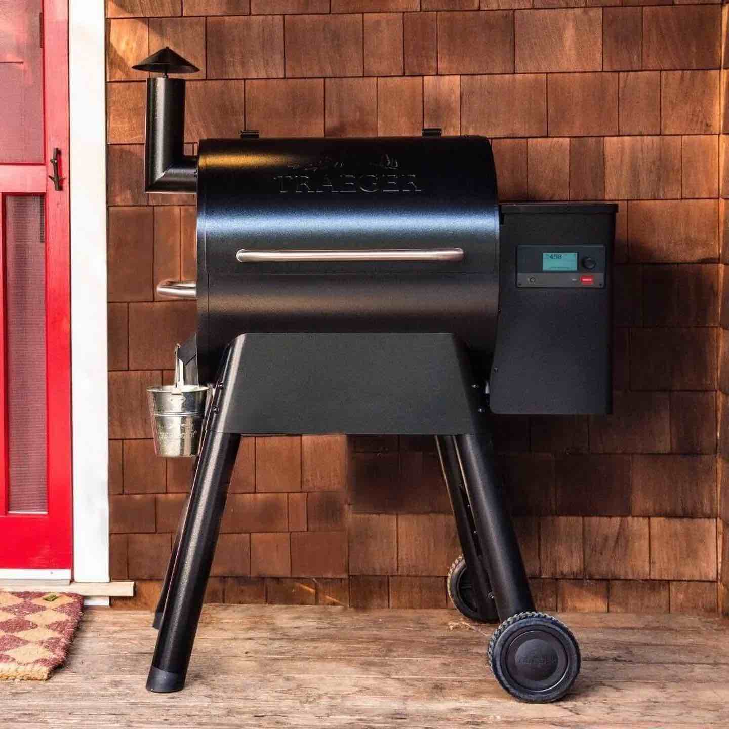 Traeger Pro 575 Pellet Grill, 572 sq. in. grilling areaMain Rack: 22" x 19", Extra Rack: 22" x 7", Digital Pro Controller with Advanced Grilling Logic and Dual Meat Probes, Pellet Hopper Clean-Out, change pellet flavors on the fly Main Rack Easily Holds 16 Burgers | 4 Chickens, 24 Hot Dogs | 5 Rib Racks Extra Rack Easily Holds 8 Burgers | 12 Hot Dogs