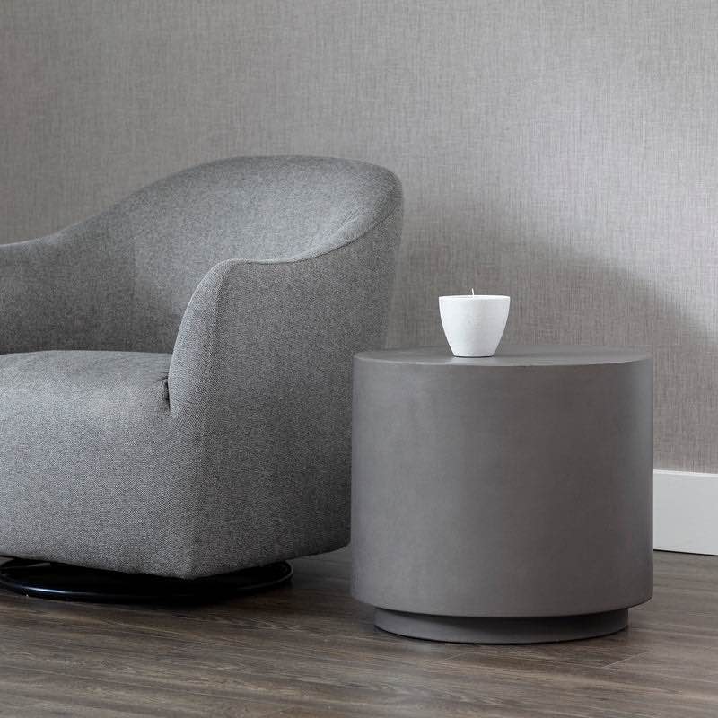 Sunpan Rubin Indoor/Outdoor End Table in Grey, 20” W x 18” H. Several Hairline cracks along bottom edge, repair kit is included