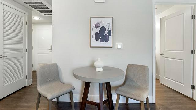 LFC Modern Walnut Dining Table with Round Silk Grey Finish Top and 3 Leg Base
