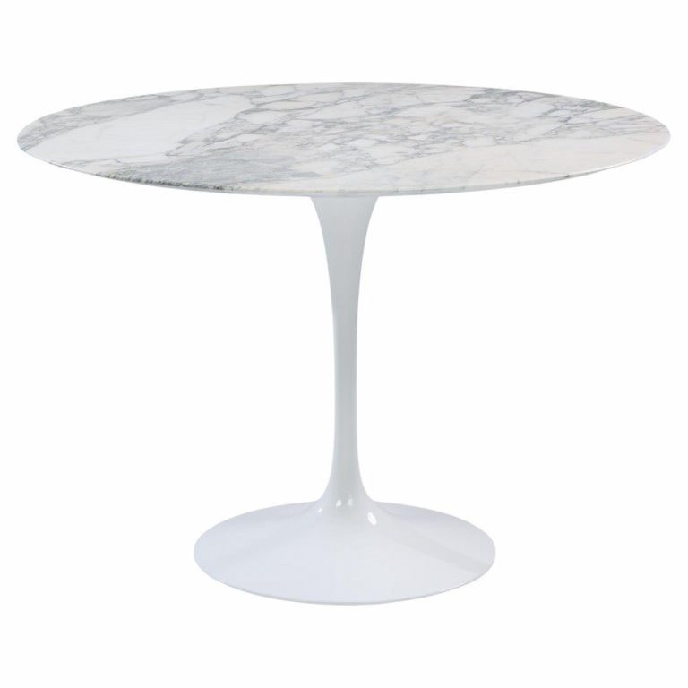 Modus Furniture Round 2 Person Dining Table with White Pedestal Base and Stone Top, 35” W x 29.5” H